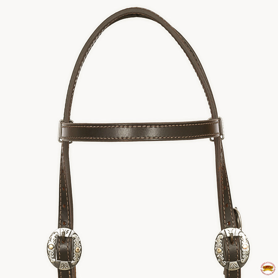 Hilason Western Horse Genuine Leather Headstall Bridle Engraved German Silver Concho Brown