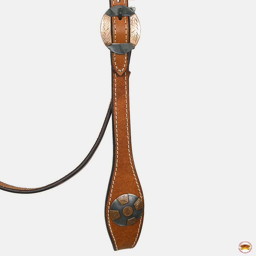 Hilason Western Horse Genuine Leather Headstall Bridle Engraved German Silver Concho Chestnut