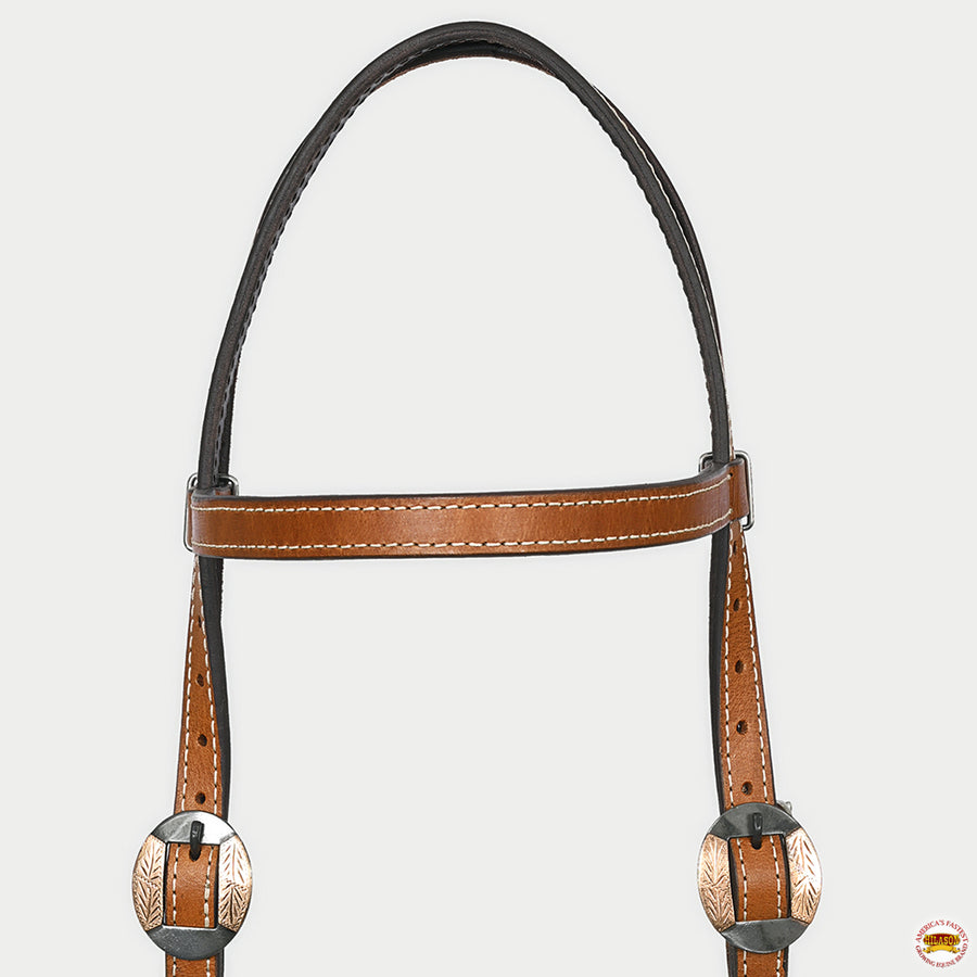 Hilason Western Horse Genuine Leather Headstall Bridle Engraved German Silver Concho Chestnut