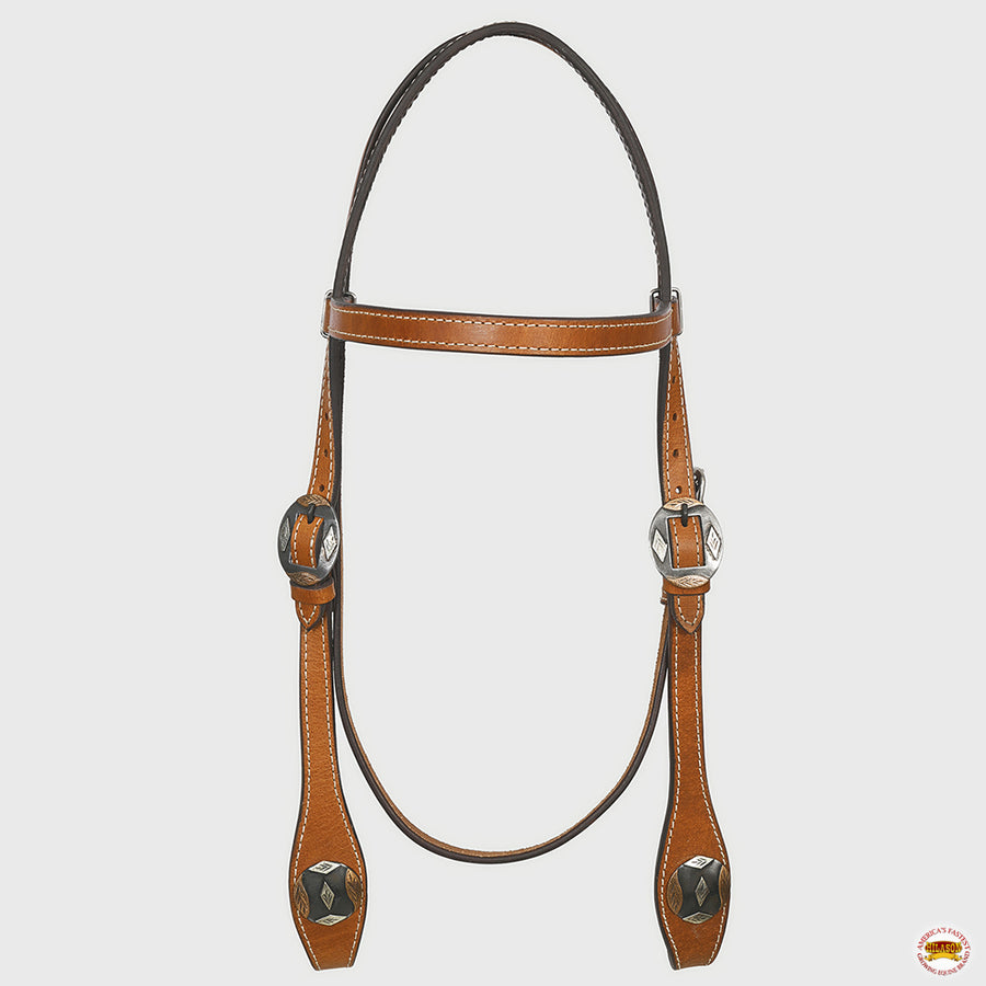 Hilason Western Horse Genuine Leather Headstall Bridle Engraved German Silver Concho Chestnut