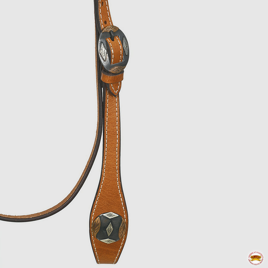 Hilason Western Horse Genuine Leather Headstall Bridle Engraved German Silver Concho Chestnut