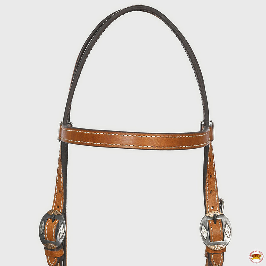 Hilason Western Horse Genuine Leather Headstall Bridle Engraved German Silver Concho Chestnut