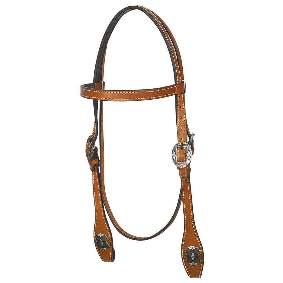 Hilason Western Horse Genuine Leather Headstall Bridle Engraved GS Concho Chestnut - Uhorse