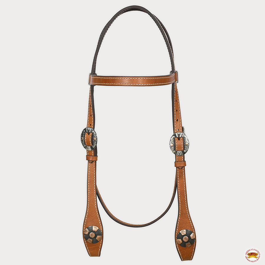 Hilason Western Horse Genuine Leather Headstall Bridle Engraved German Silver Concho Chestnut