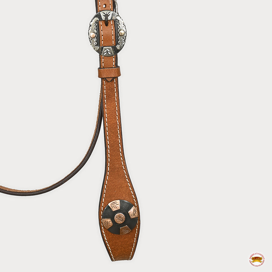 Hilason Western Horse Genuine Leather Headstall Bridle Engraved German Silver Concho Chestnut