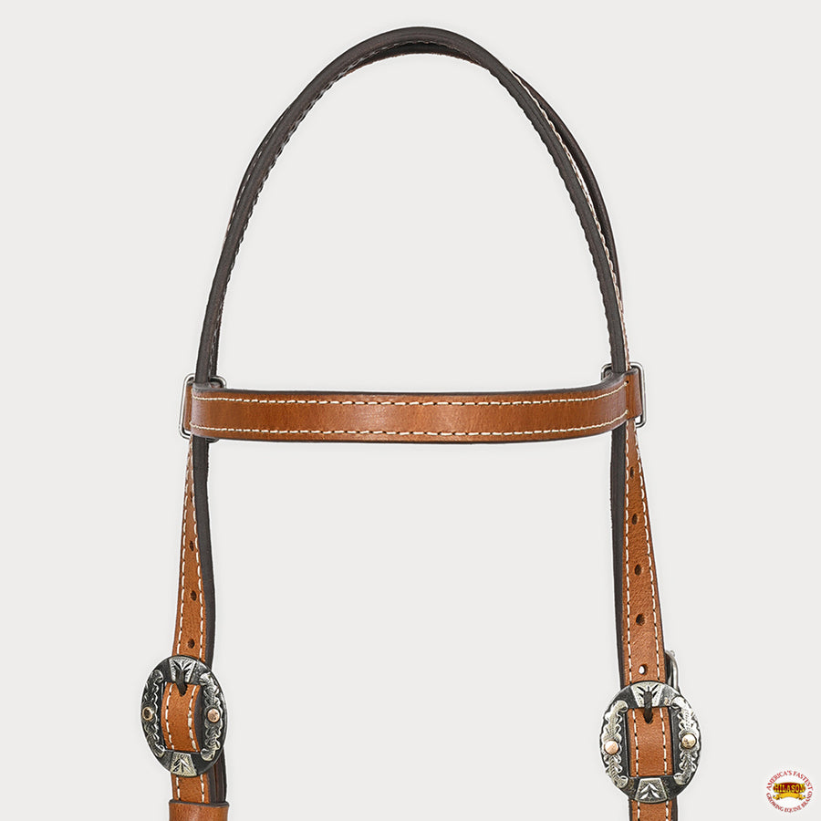 Hilason Western Horse Genuine Leather Headstall Bridle Engraved German Silver Concho Chestnut