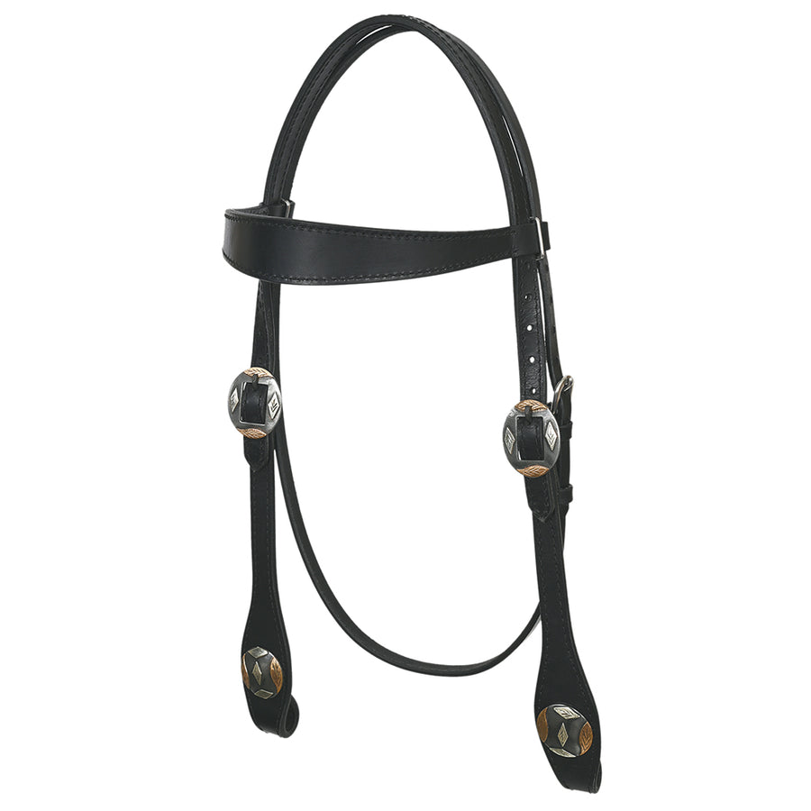 Hilason Western Horse Genuine Leather Headstall Bridle Engraved GS Concho Black - Uhorse