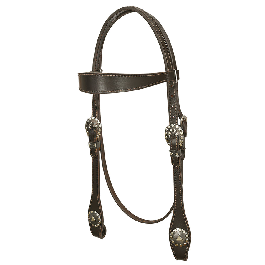 Hilason Western Horse Genuine Leather Headstall Bridle Engraved GS Concho Brown - Uhorse