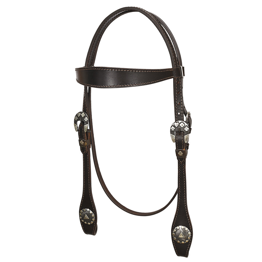 Hilason Western Horse Genuine Leather Headstall Bridle Engraved GS Concho Brown - Uhorse