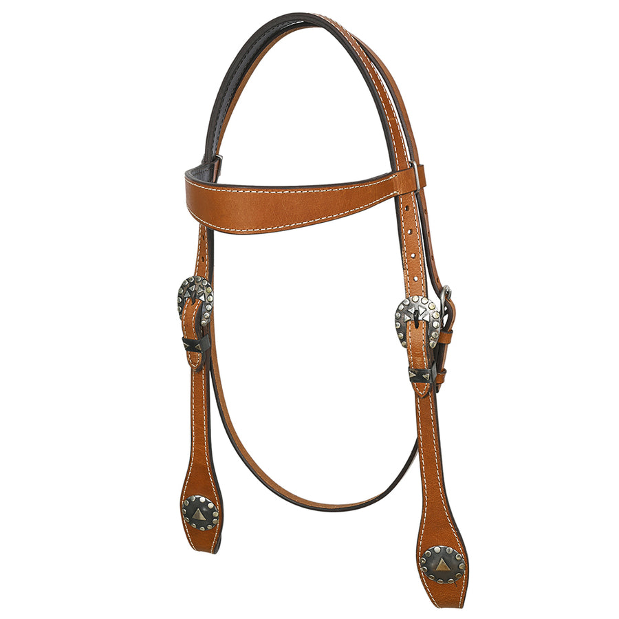 Hilason Western Horse Genuine Leather Headstall Bridle Engraved GS Concho Chestnut - Uhorse