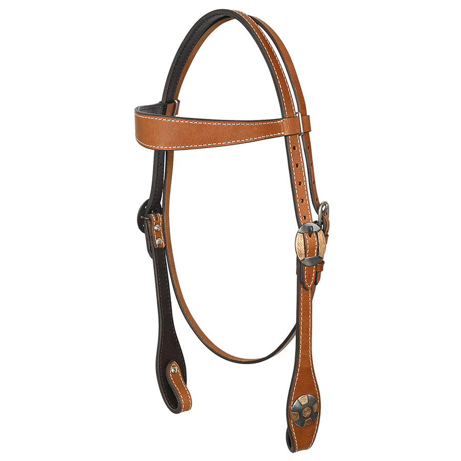 Hilason Western Horse Genuine Leather Headstall Bridle Engraved GS Concho Chestnut - Uhorse