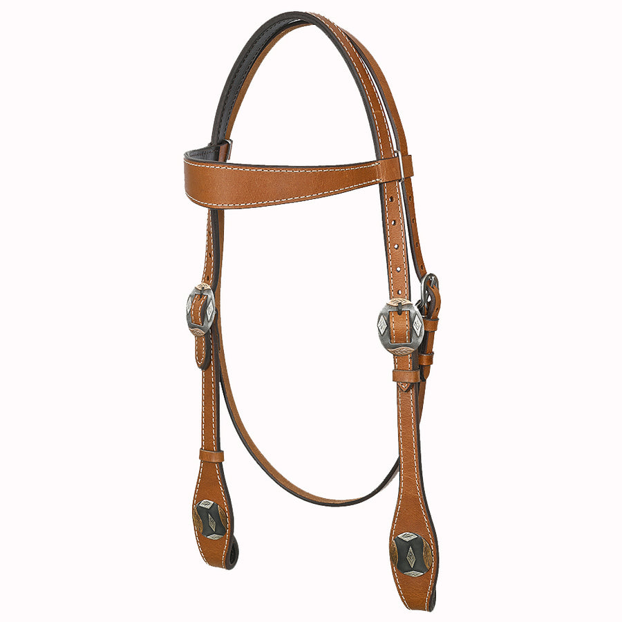 Hilason Western Horse Genuine Leather Headstall Bridle Engraved GS Concho Chestnut - Uhorse