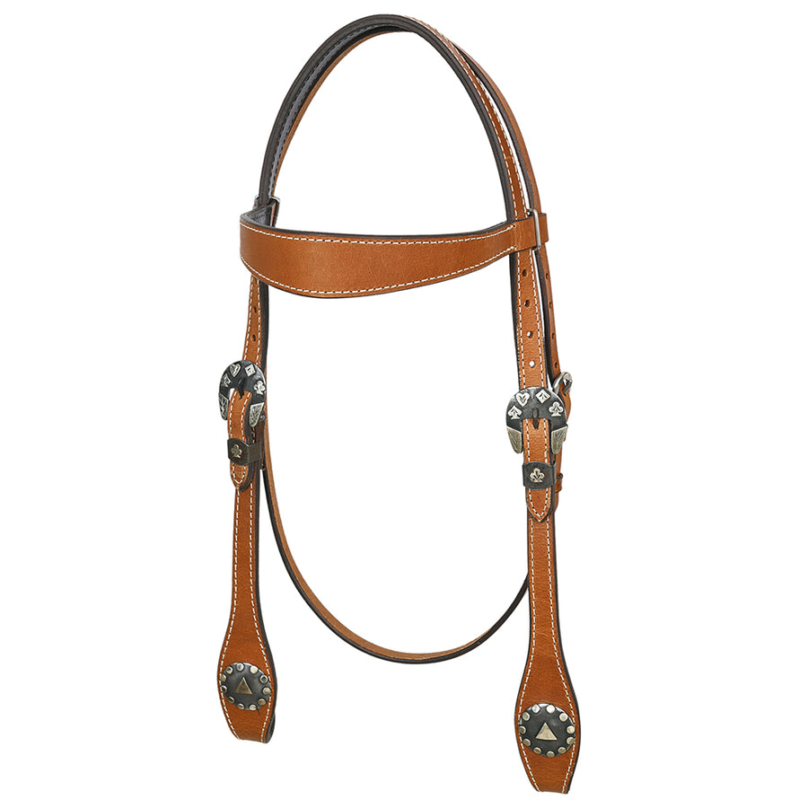 Hilason Western Horse Genuine Leather Headstall Bridle Engraved GS Concho Chestnut - Uhorse