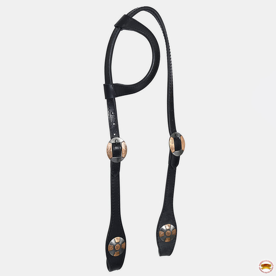 Hilason Horse Genuine Leather One Ear Headstall Bridle GS Concho Black