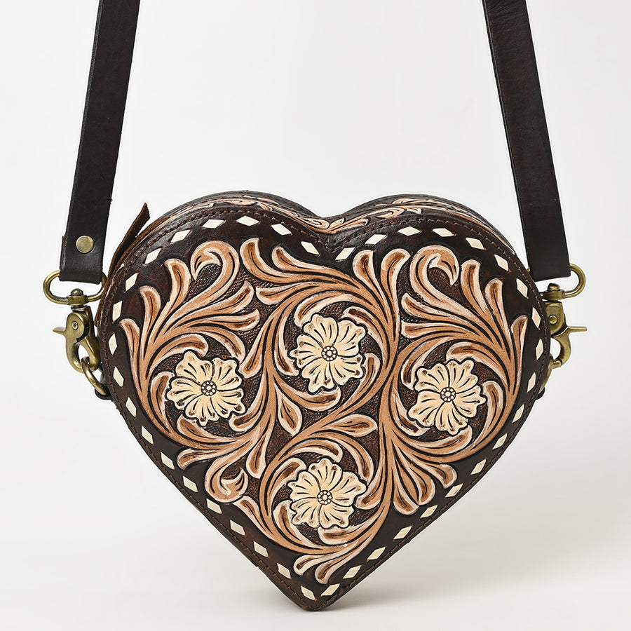 American Darling Hand Tooled Floral Carved Canteen Bag Vegetable-Tanned Genuine Leather Western Crossbody with YKK Zipper