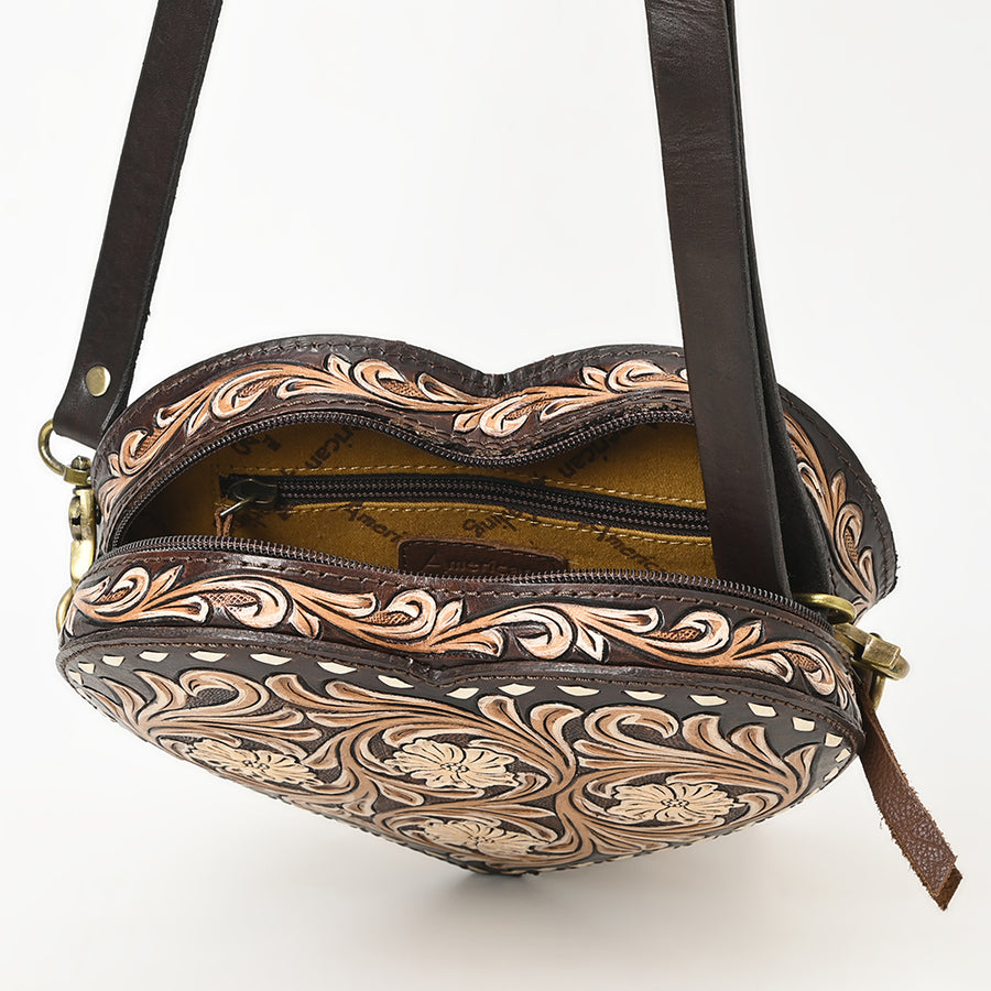 American Darling Hand Tooled Floral Carved Canteen Bag Vegetable-Tanned Genuine Leather Western Crossbody with YKK Zipper