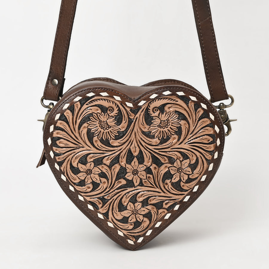 American Darling Hand Tooled Floral Carved Canteen Bag Vegetable-Tanned Genuine Leather Western Crossbody with YKK Zipper