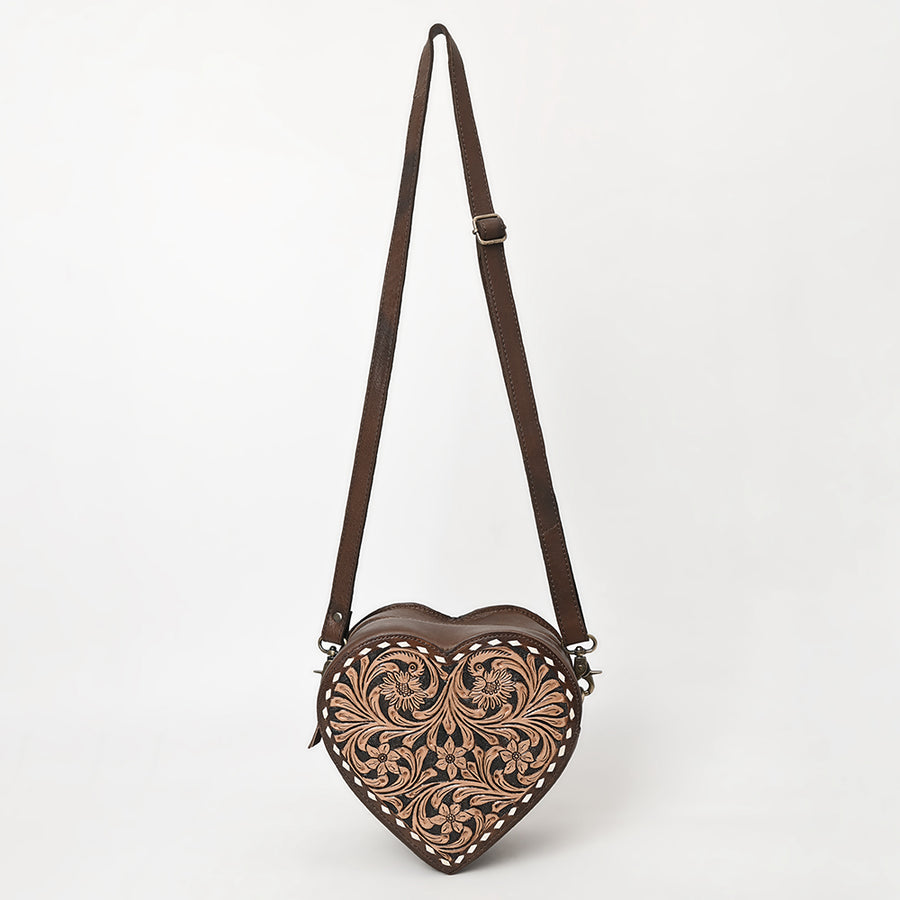 American Darling Hand Tooled Floral Carved Canteen Bag Vegetable-Tanned Genuine Leather Western Crossbody with YKK Zipper