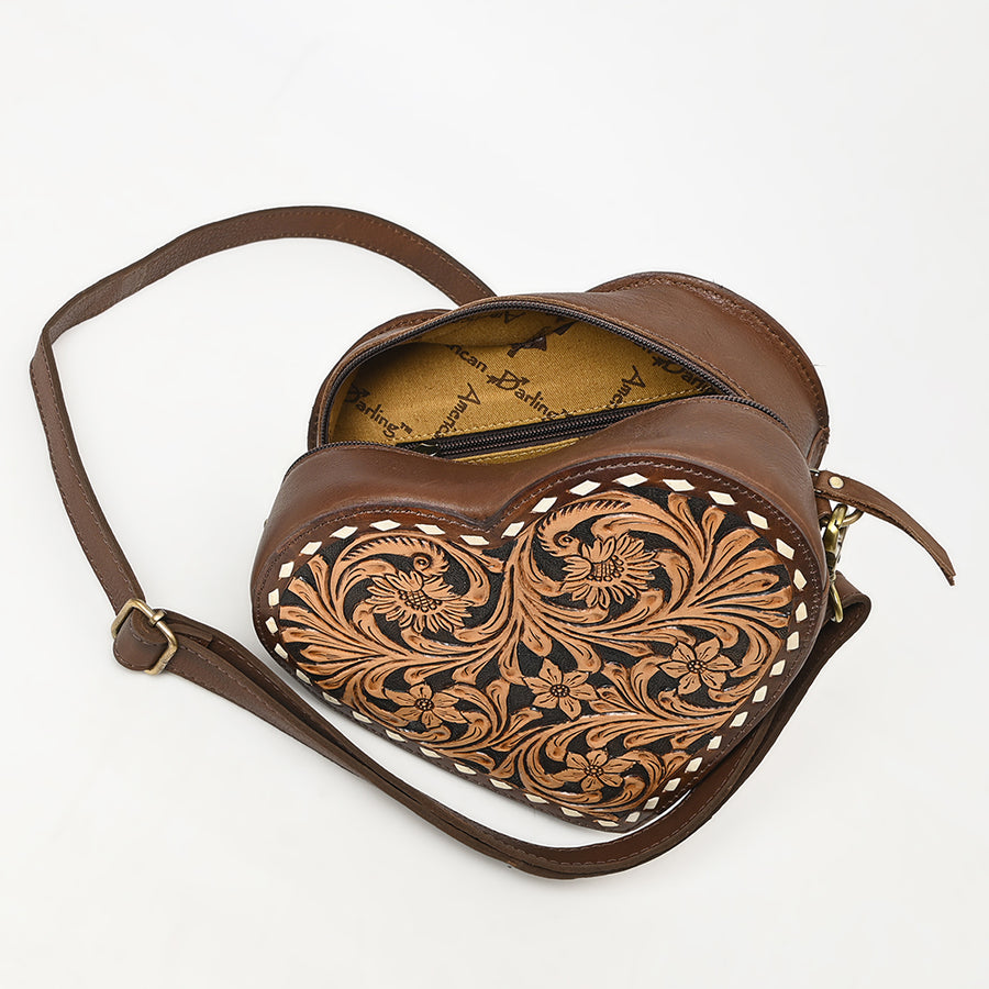 American Darling Hand Tooled Floral Carved Canteen Bag Vegetable-Tanned Genuine Leather Western Crossbody with YKK Zipper