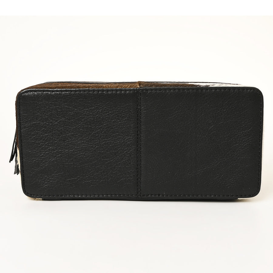 American Darling Hair-On Cowhide Hand Tooled Floral Carved Leather Jewelry Case Genuine Western Leather with YKK Zipper