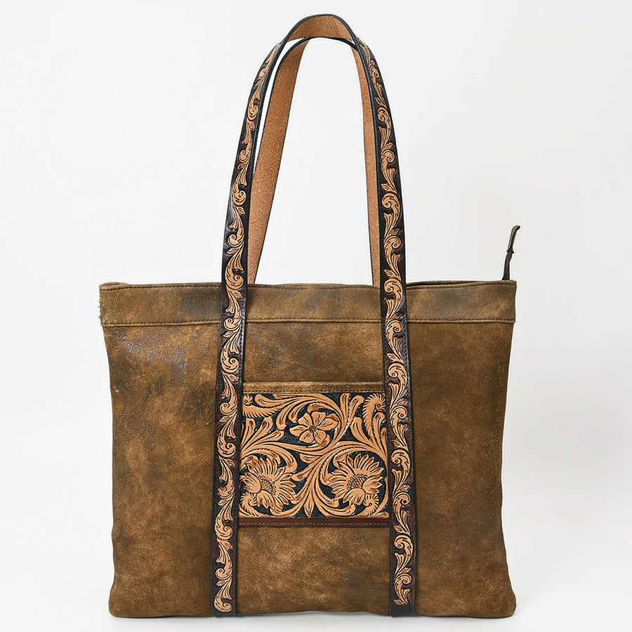 American Darling Leather Hand Tooled Floral Carved Tote Bag Eco-Friendly Vegetable-Tanned Genuine Leather Western Purse YKK Zipper