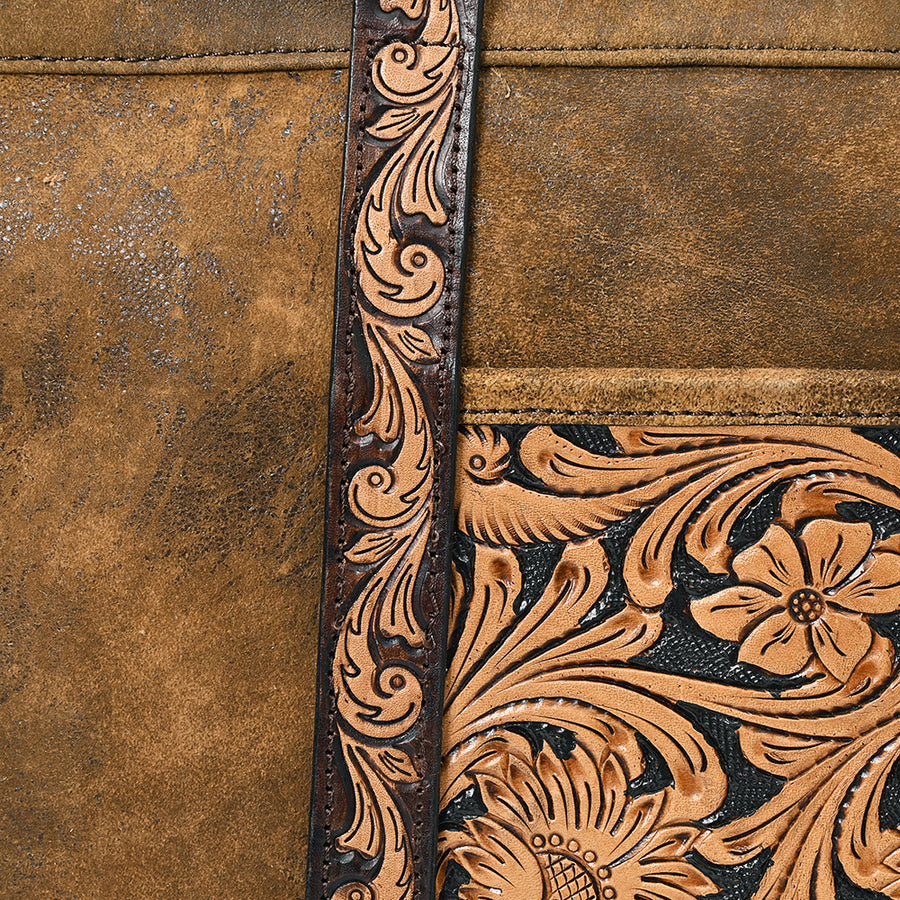 American Darling Leather Hand Tooled Floral Carved Tote Bag Eco-Friendly Vegetable-Tanned Genuine Leather Western Purse YKK Zipper
