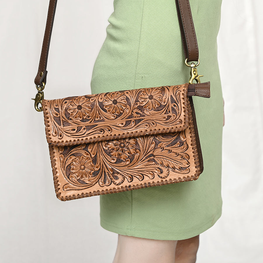 OHA119A Ohlay Western Genuine Leather Hand Tooled Women Crossbody Bags