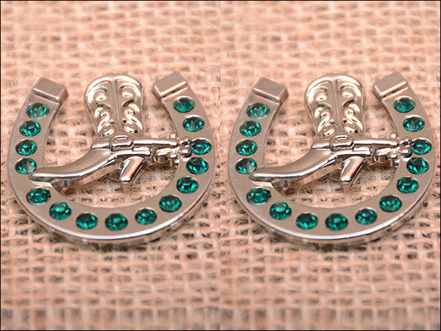 HILASON Western Screw Back Concho Emerald Horseshoe Boots Crystals Headstall Tack| Belt | Slotted Conchos