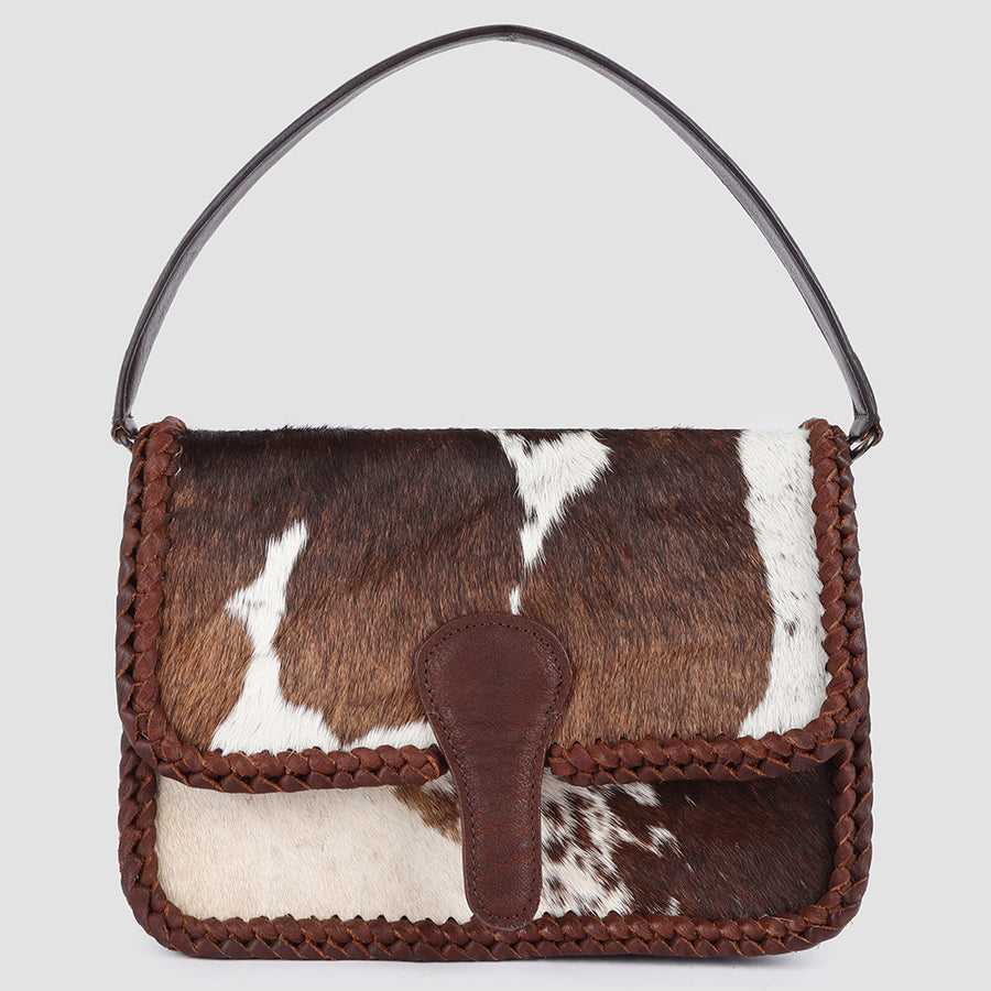 American Darling Shoulder Bag Western Hair-On Cowhide Genuine Leather Handcrafted Purse with Braided Trim and YKK Zipper
