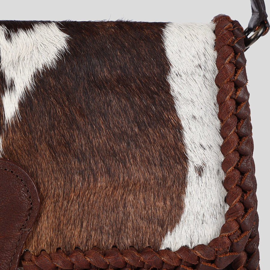 American Darling Shoulder Bag Western Hair-On Cowhide Genuine Leather Handcrafted Purse with Braided Trim and YKK Zipper
