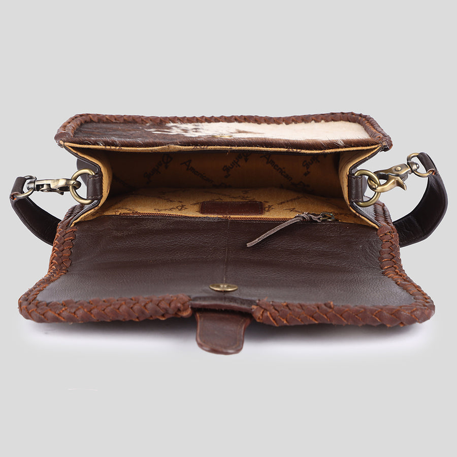 American Darling Shoulder Bag Western Hair-On Cowhide Genuine Leather Handcrafted Purse with Braided Trim and YKK Zipper