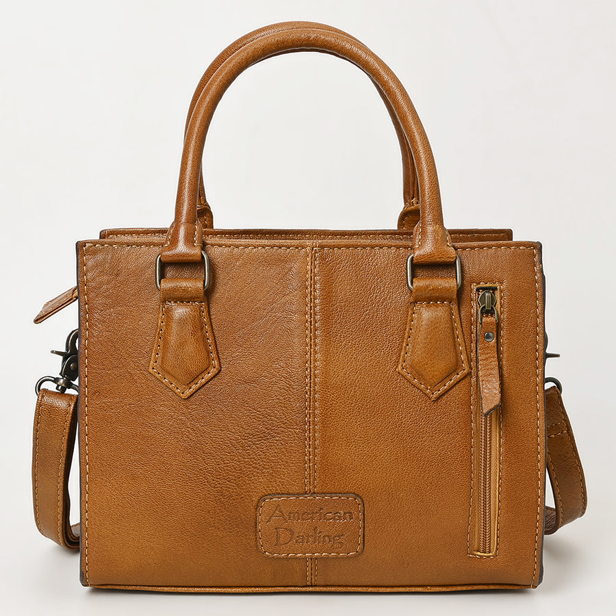 American Darling Western Mini Tote Handcrafted from Hand Tooled Genuine Leather | Floral Carved & Well Compartmentalized Handbag