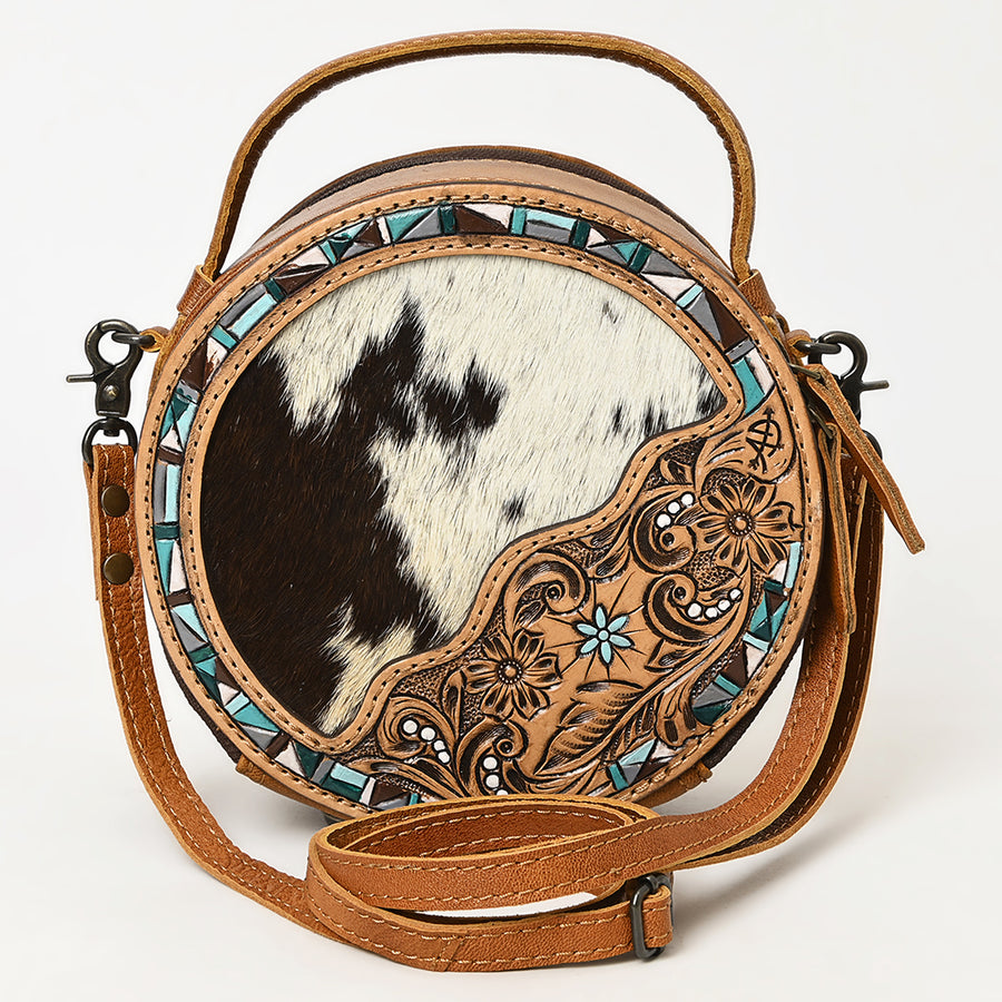 American Darling Western Cowhide Canteen Bag – Genuine Leather Hand-Tooled Floral Crossbody Purse for Everyday Use