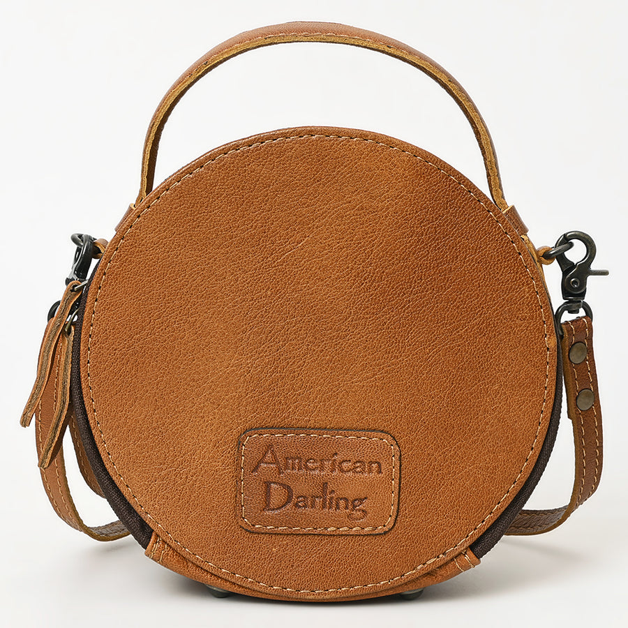 American Darling Western Cowhide Canteen Bag – Genuine Leather Hand-Tooled Floral Crossbody Purse for Everyday Use