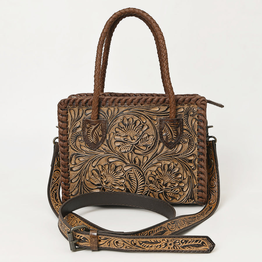 American Darling Western Hand-Tooled Tote Bag – Genuine Leather Floral Carved Carryall with Strap for Everyday Use