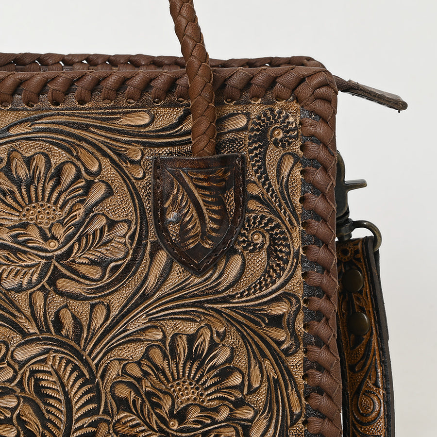 American Darling Western Hand-Tooled Tote Bag – Genuine Leather Floral Carved Carryall with Strap for Everyday Use