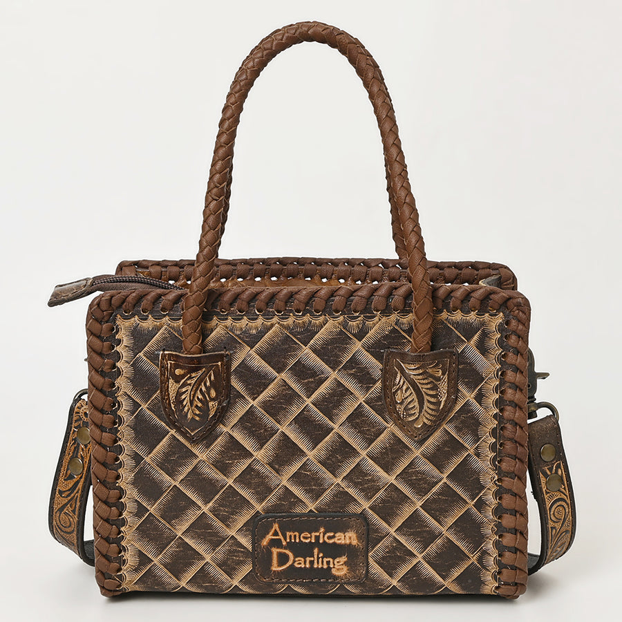 American Darling Western Hand-Tooled Tote Bag – Genuine Leather Floral Carved Carryall with Strap for Everyday Use