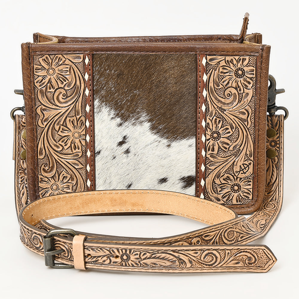 American Darling ADBG1460 Cross Body Hand Tooled Hair On Genuine Leather women bag western handbag purse