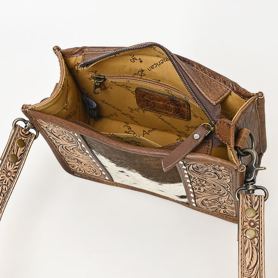 American Darling Western Cowhide Crossbody Bag – Genuine Leather Hand-Tooled Floral Carved Purse with Adjustable Strap