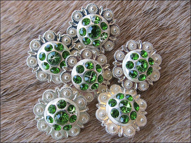 HILASON Western Screw Back Concho Green Berry Crystals Cowgirl 1 Inch Olivine color | Bridle Conchos Slotted