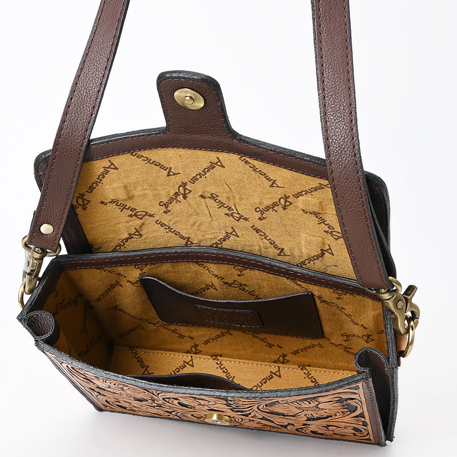 American Darling Hand Tooled Floral Carved Genuine Leather Cross body Bag Eco-Friendly Western Purse