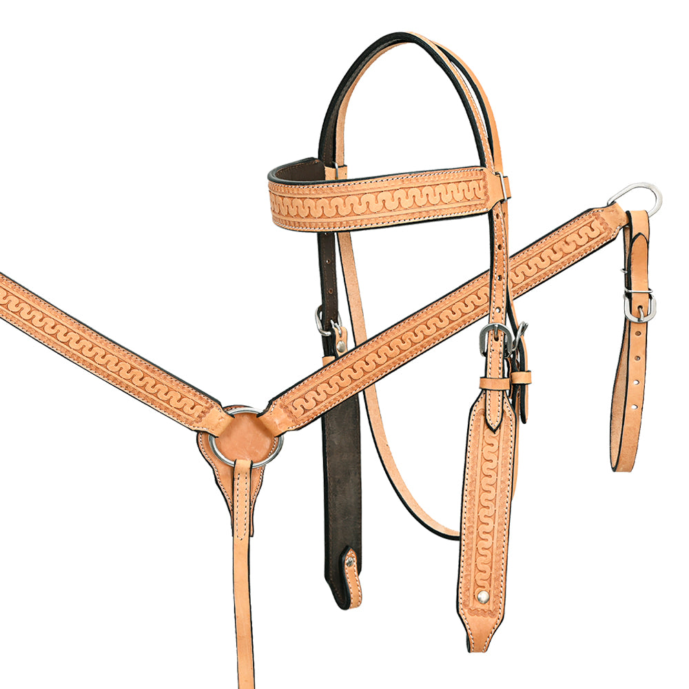 HILASON Western Horse Genuine American Leather Headstall & Breast Collar Set Tan