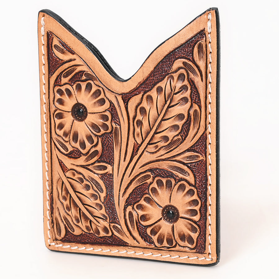 American Darling Floral Women and Men Hand Carved Genuine Leather Card Holder Tan - Uhorse