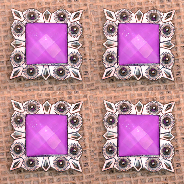 HILASON Western Screw Back Concho Rose Square Crystal Bling Cowgirl Color | Bridle Conchos Slotted