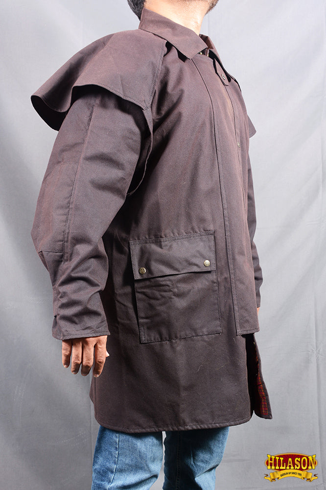 Brown HILASON Outerwear Short Length Lightweight Waterproof Oilskin Duster Coat Rain