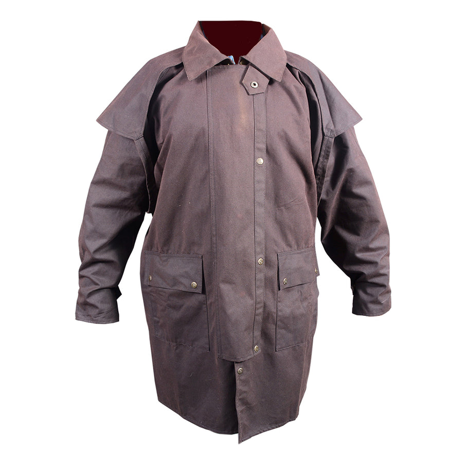 HILASON Outerwear Short Length Lightweight Waterproof Oilskin Duster Coat Rain Jacket Brown Large - Uhorse