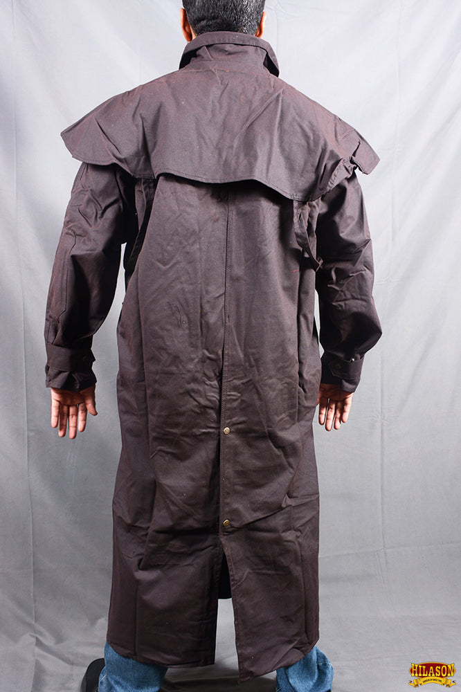 Brown HILASON Outerwear Full Lightweight Waterproof Oilskin Duster Coat Rain