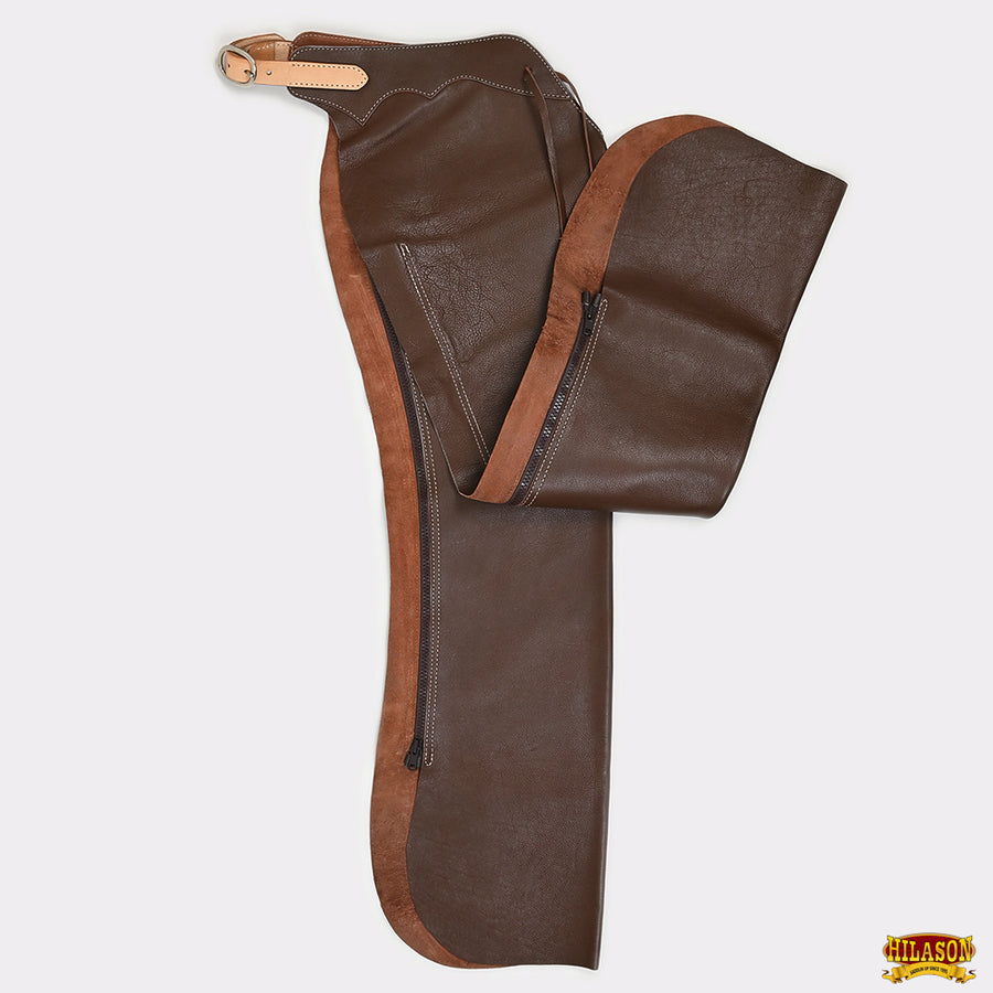 HILASON Western Pro Rodeo Bull Riding Genuine Leather Chaps Dark Brown | for Men and Women Unisex