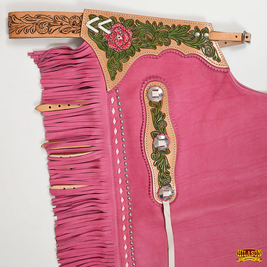 HILASON Western Horse Bull Riding Chinks Chaps Genuine Leather Pink | for Men and Women Unisex