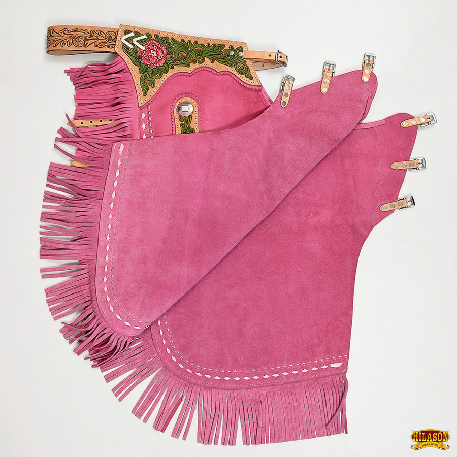 HILASON Western Horse Bull Riding Chinks Chaps Genuine Leather Pink | for Men and Women Unisex